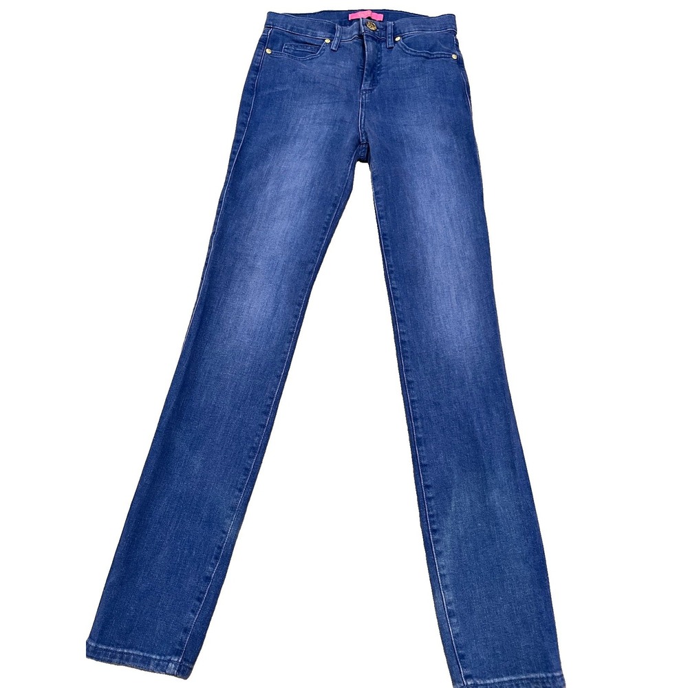 LILY PULITZER Women's Jeans Straight Leg Medium Wash Gold Accents Sz 00